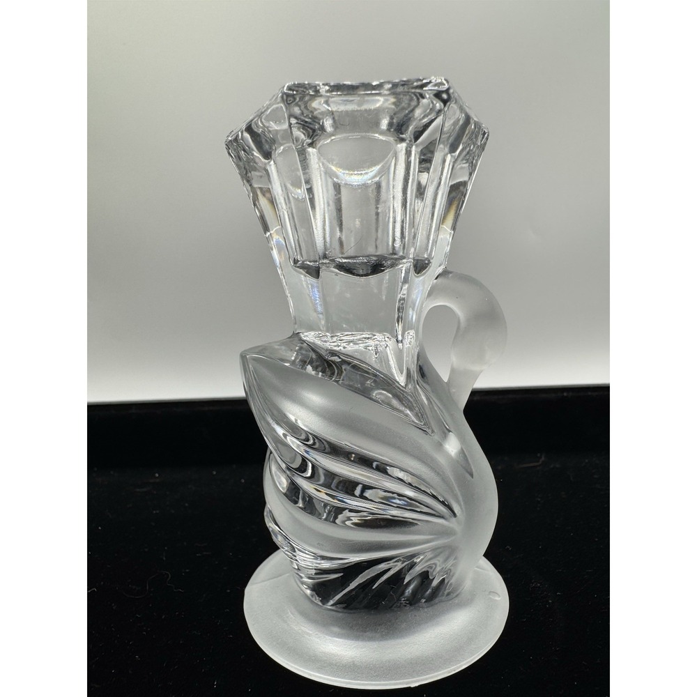 Swan Candle Holder Frosted Glass Clear Cut Crystal Taper Vintage‎
